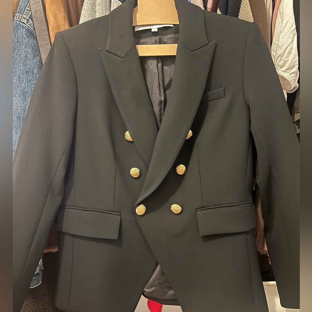 Veronica Beard Black Miller Dickey Jacket with Gold Crest Buttons